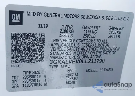 2020 GMC Terrain Awd Slt z USA, uszkodzony, nr VIN 3GKALVEV0LL211790